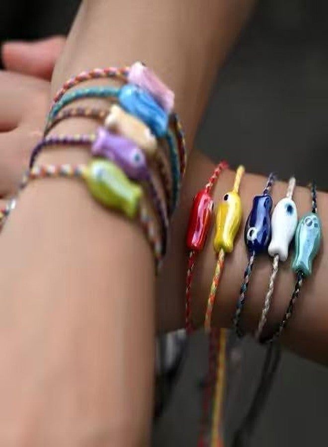 Dhdfisd Fish Bracelet Anklet Hawaiian Summer Beach Beachy Surfer Adjustable Bracelet for Women Men (Red Pink Yellow) - Image 2